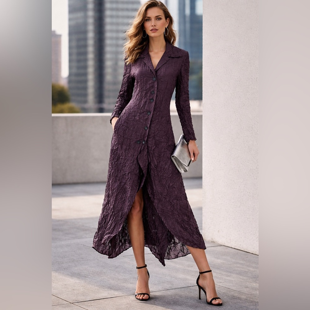 Marie Saint Pierre Purple Chiffon Button-Down Shirt Dress